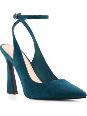 Women's Peacock Slingback High Heels Pumps Closed Pointed Toe Ankle Strap Shoes